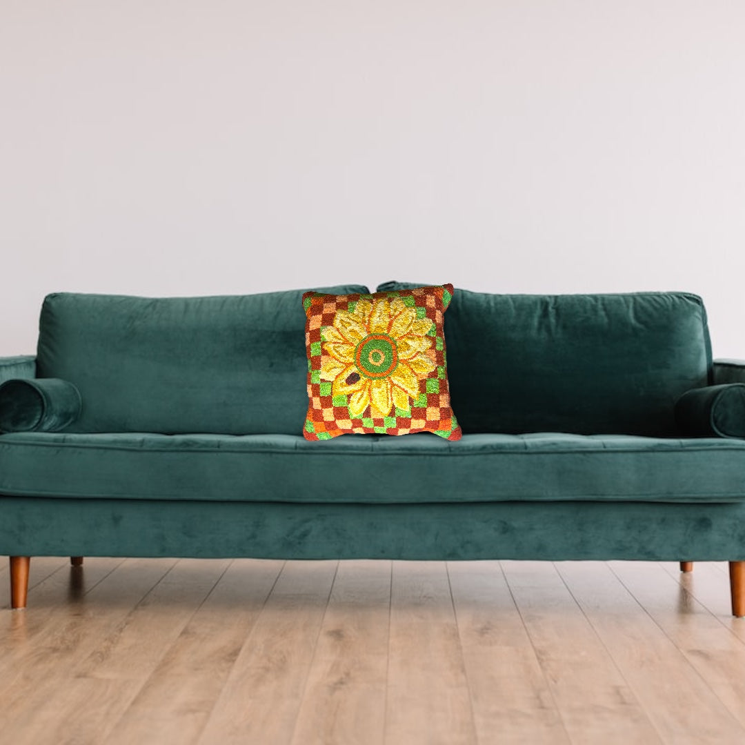 sunflower ladybug embroidered pillow