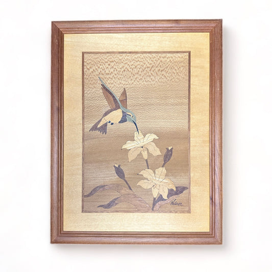 hummingbird & flowers by Jeff Nelson, Hudson River Inlay